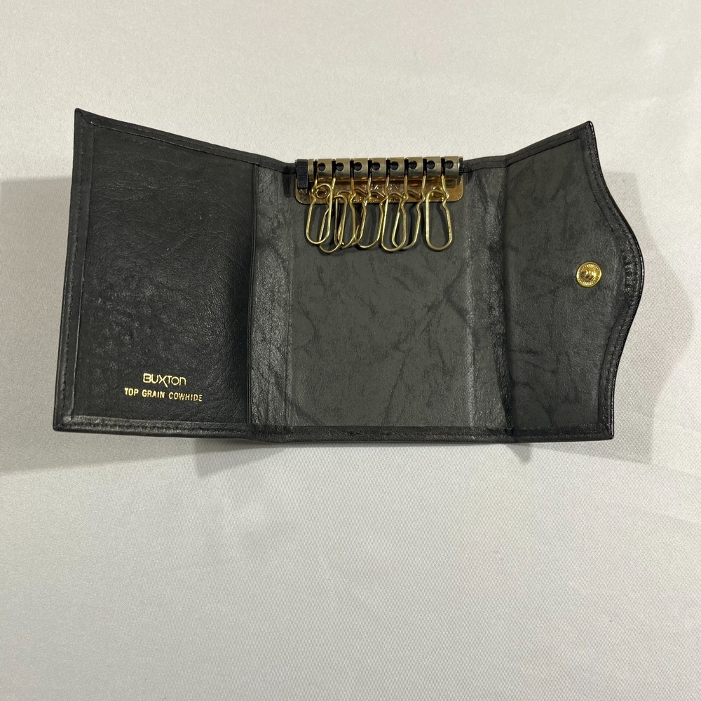 Vintage Buxton Leather Key Holder 6 Hook Organizer Gray Top Grain Cowhide Case